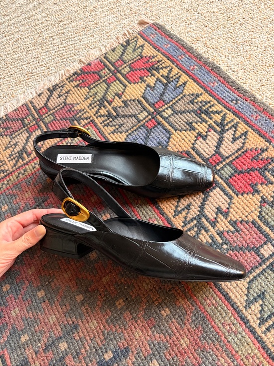 Steve Madden Shoes - Steve Madden Black Croc-Embossed Slingback Heels with Gold Buckle